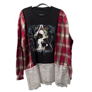 Def Leppard upcycle plaid sides lace trim handmade